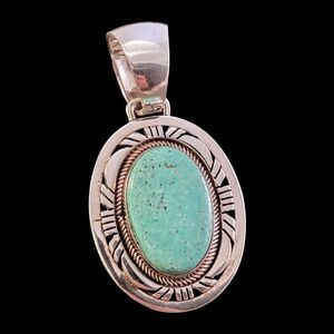 Navajo Gary Spencer Sterling Blue Green Turquoise Pendant